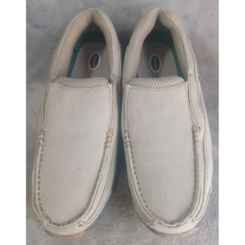 Dr Scholls Mens Slip On Loafers 8.5 Tan Beige Canvas Boat Shoes Advanced Comfort